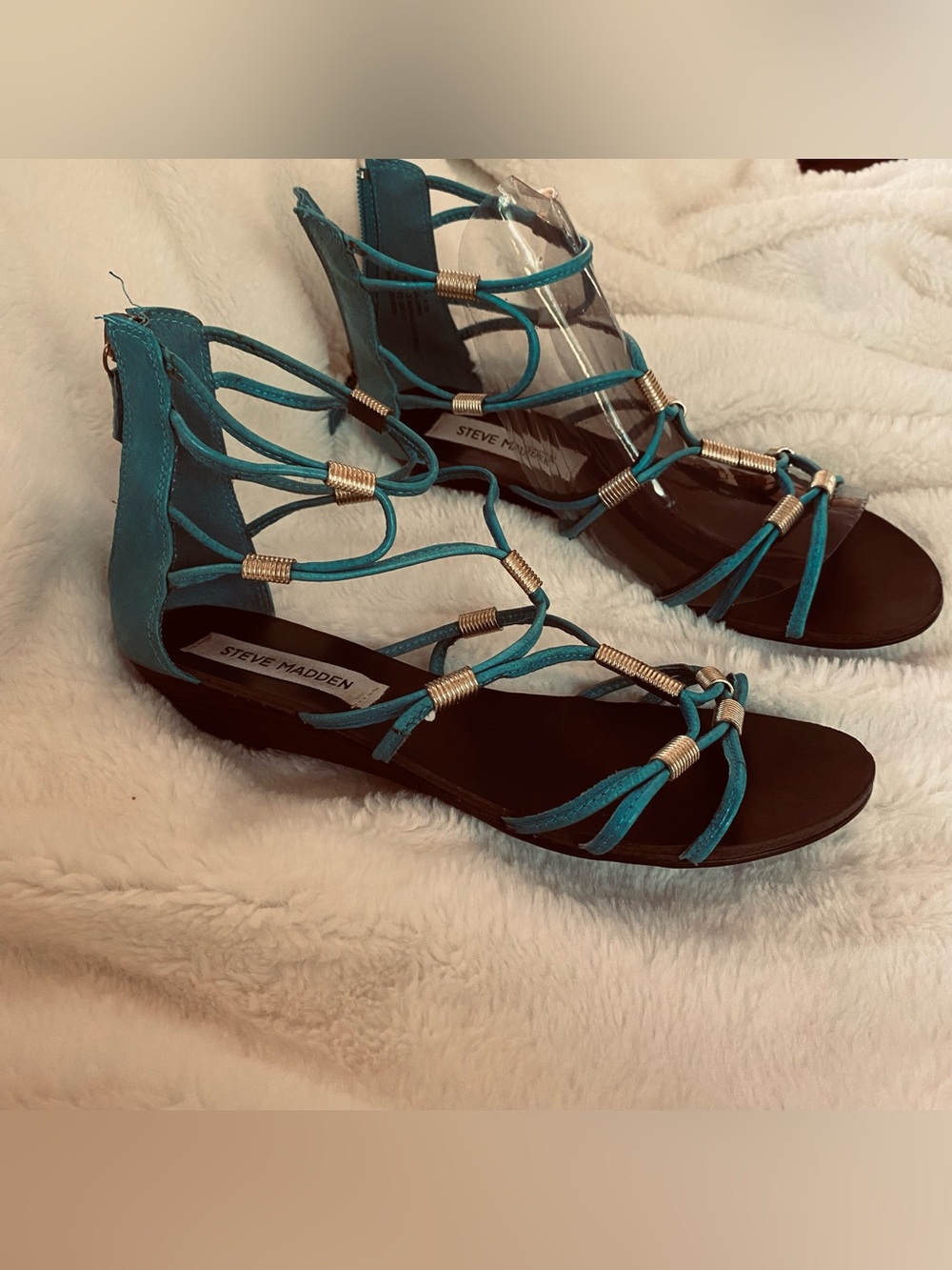 Steve Madden Turquoise Strappy Gladiator Sandals with Metallic Coil Accents